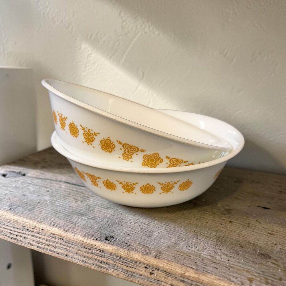 Corelle Corning livingware Butterfly Gold Soup Salad Cereal Bowls 6 1/4" USA (2)